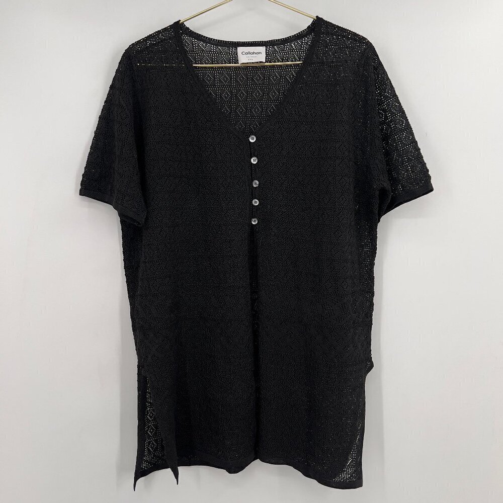 Callahan Plus XXL Black Crochet Knit Button Front Tunic Top
